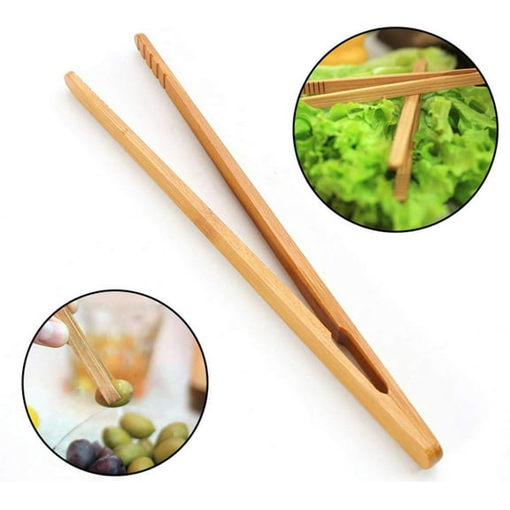 Fusipu 4Pcs Bamboo Food Clip Toaster Salad Cake Tea Tweezer Clamp Tongs Cooking Tool