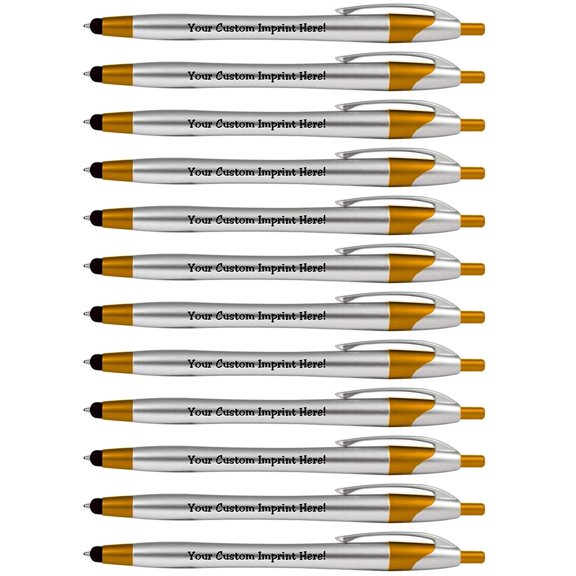 Personalized Ink Pens with Stylus - The Stream- Click action - Custom - Black writing - Printed Name pens - Imprinted with Your Logo/Message - FREE PERSONALIZATION - 12 Pens/Box