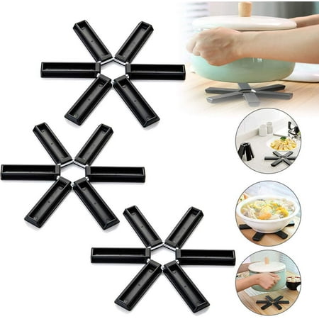 

Foldable silicone heat insulation pad non-slip heat insulation pad design suitable for household kitchen gadgets 3 black folding three-pad hot water tank holder.