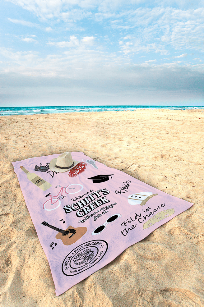 Schitt's Creek Iconic Moments Beach Towel, 34 x 64, Pink, ITV
