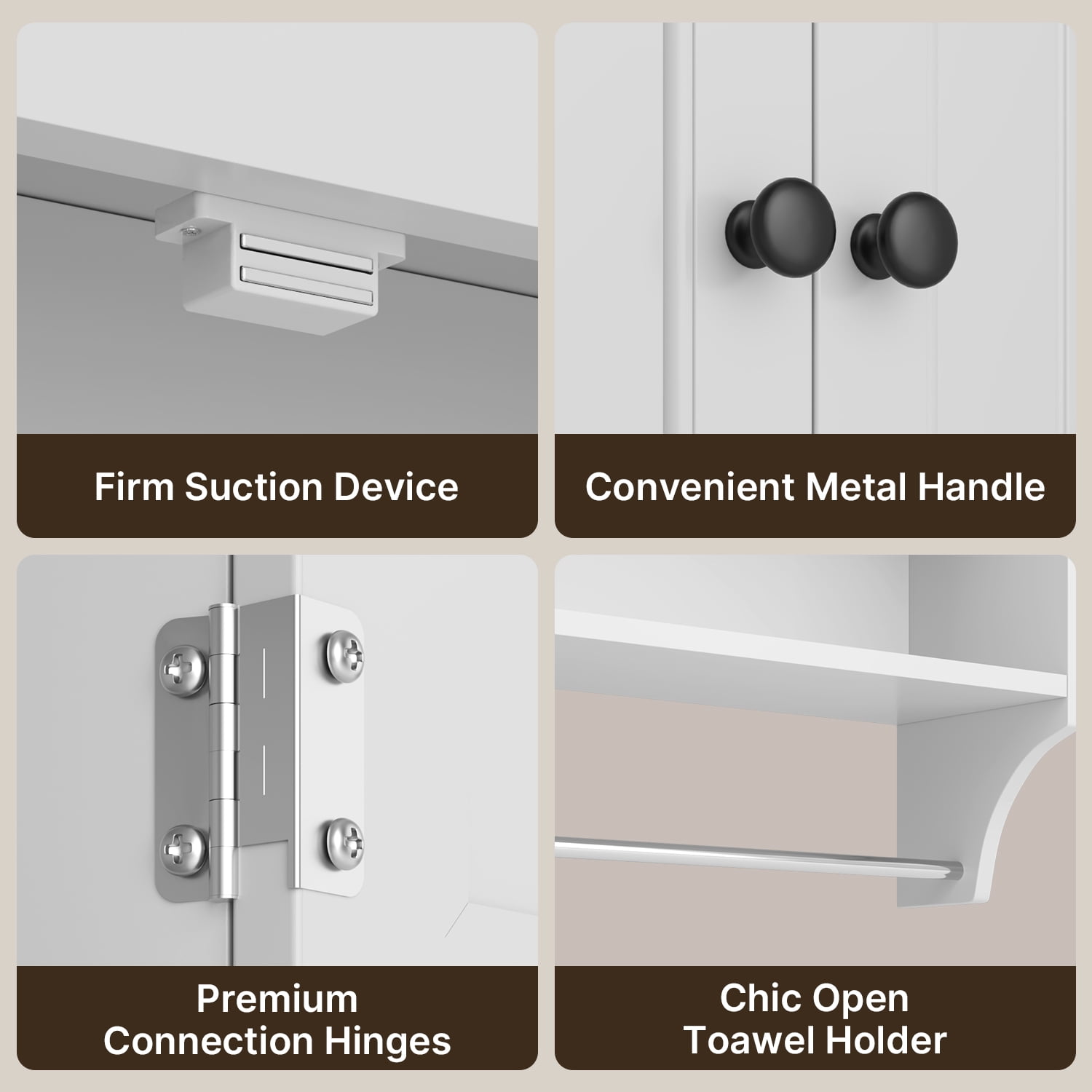 Lofka Bathroom Wall Cabinet, Over the Toilet Storage Cabinet with Double Doors, 1 Adjustable Shelf, 1 Towel Bar, White