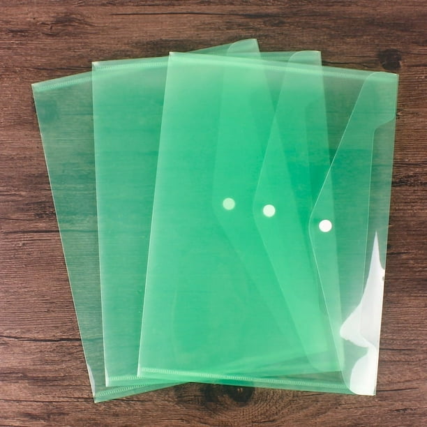 Zhuge Carpetas de plástico para archivos, 10 unidades, carpetas de plástico para documentos, sobres de plástico tamaño A4 con cierre a presión, carpetas transparentes para documentos,color verde