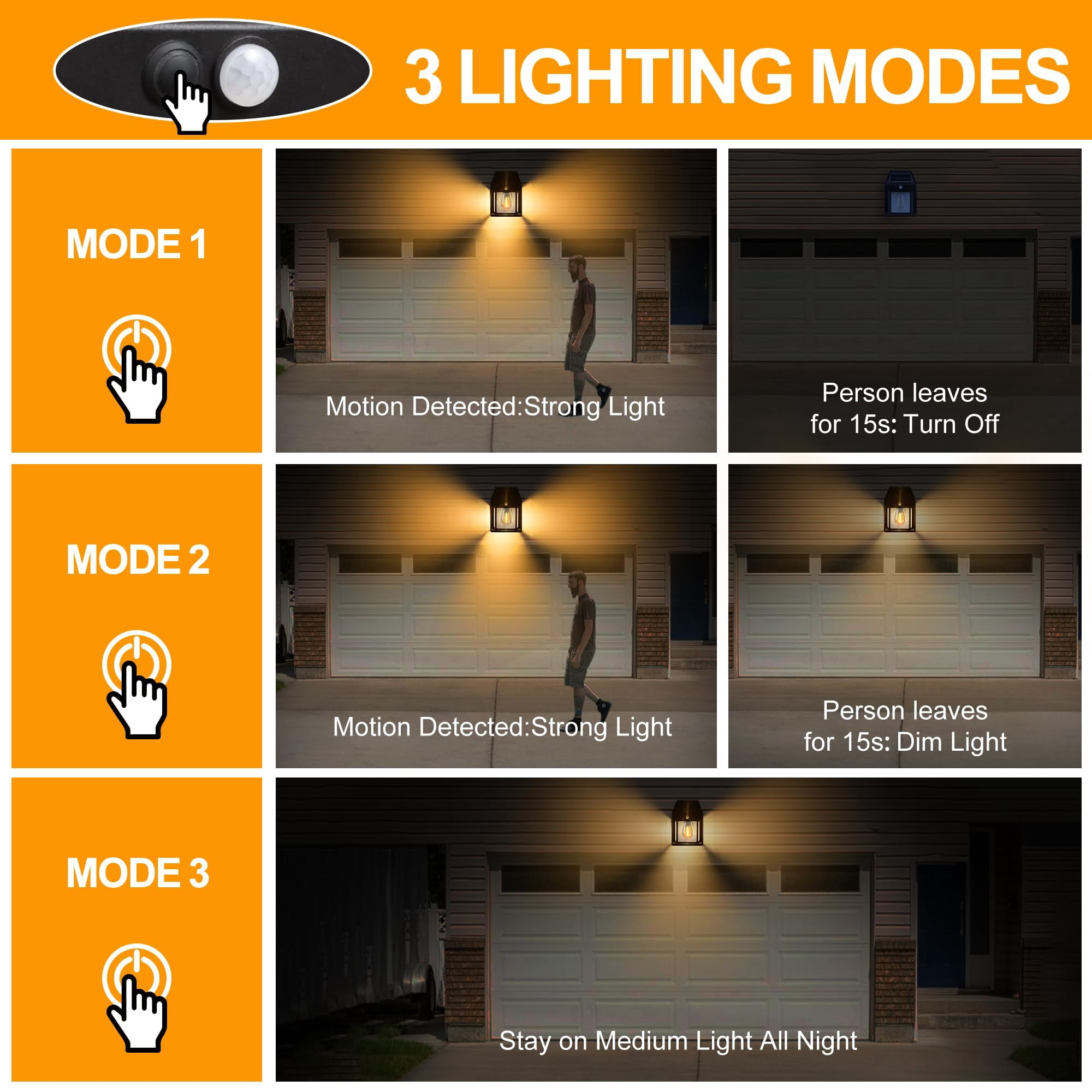 Gytobytle 2 PACK Solar Wall Lights Outdoor, Dusk to Dawn Porch Lights Fixture, Solar Wall Lantern with 3 Modes & Motion Sensor