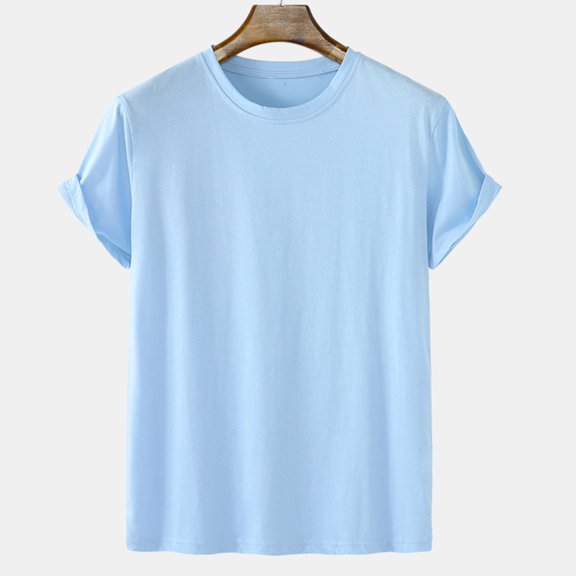 EQWLJWE Men's Short Sleeve Tee Men Casual Round Neck Solid Pullover Print Shorts Sleeves T Shirt Blouse