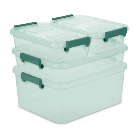 Sterilite Set of 4 Modular Latch Boxes Aqua Slate Tint