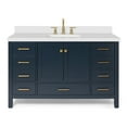 thumbnail image 2 of ARIEL Cambridge 55" Midnight Blue Bathroom Vanity with Sink, 1.5" Edge Pure White Quartz Countertop & Backsplash, Center Rectangular Sink, 2 Soft Closing Doors, 9 Full Extension Dovetail Drawers, 2 of 8