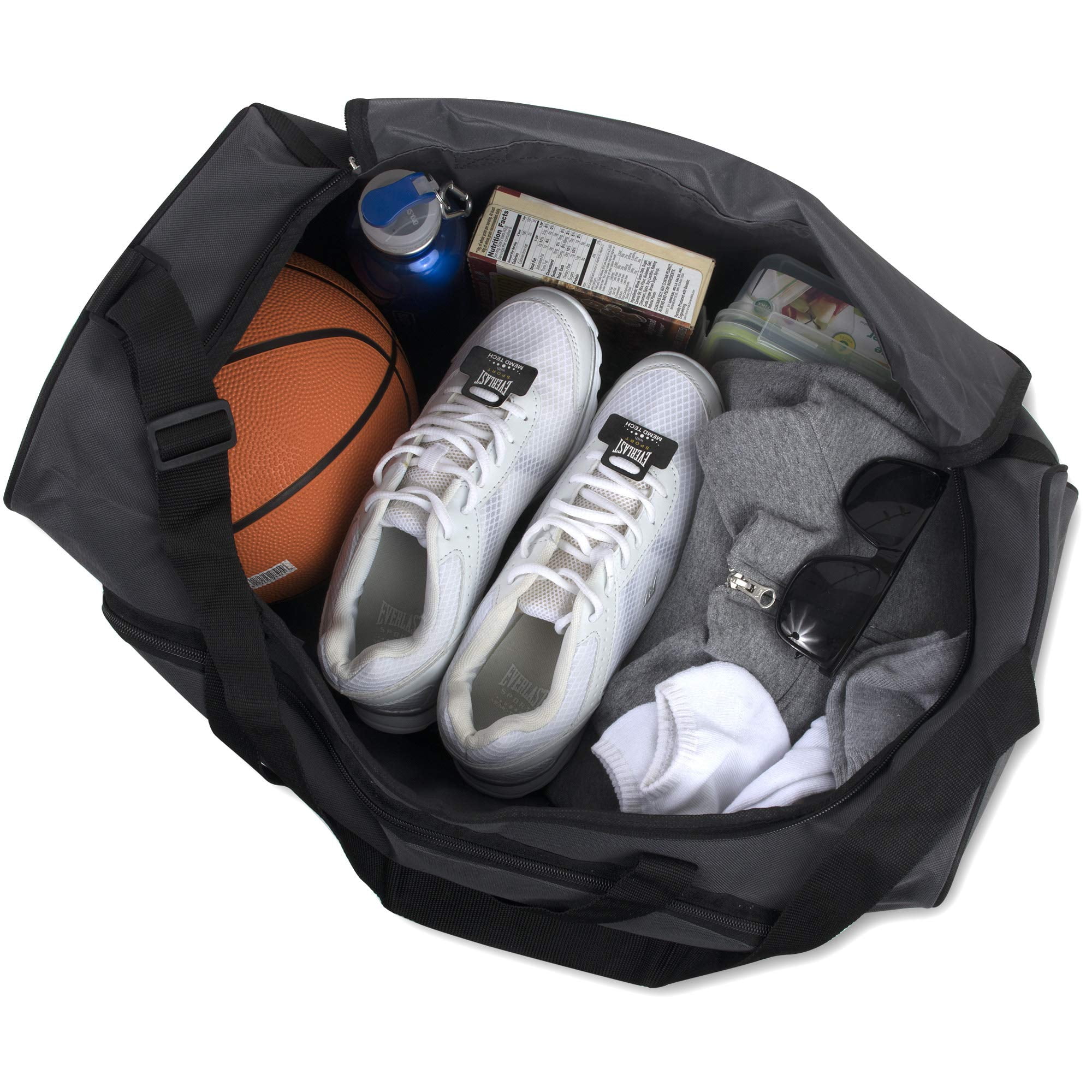 24 Pack 55 Liter Capacity Unisex Duffel Bags with Handle and Luggage Shoulder Strap for Gym, Travel and Commuting in Gray