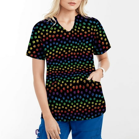 

Gaecuw Scrubs for Women Tops With Pockets Blouses Short Sleeve T Shirts Regular Fit Pullover Tees T-Shirts Gradient Abstract Print Tops V Neck Blouses T Shirts Pullover Tops Summer Tees Tops