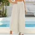 thumbnail image 5 of Sewkxo Womens Summer Palazzo Pants Casual Loose Striped Wide Leg Pants Elastic Waist Lounge Trousers,Khaki 2XL, 5 of 6