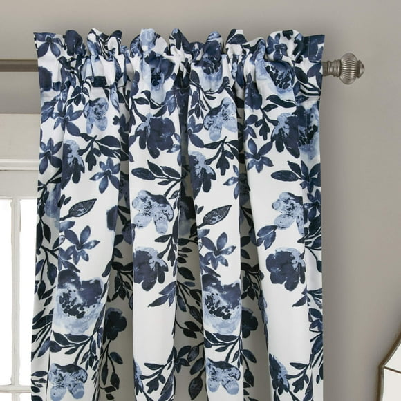Lush Decor Tanisha Curtains - Light Filtering Window Panel Set Pair - Floral Vine Print Beautiful Modern Elegant Home Decor - 52"" W x 95"" L Navy & White