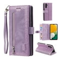 thumbnail image 2 of SaniMore for Samsung Galaxy A15 6.5" 2023 Case, Prumium Leather Zipper Wallet Card Slots Cash Pocket Flip Kickstand Lanyard Anti-drop Shcokproof Full Body Wrap Business Cover, Purple, 2 of 13