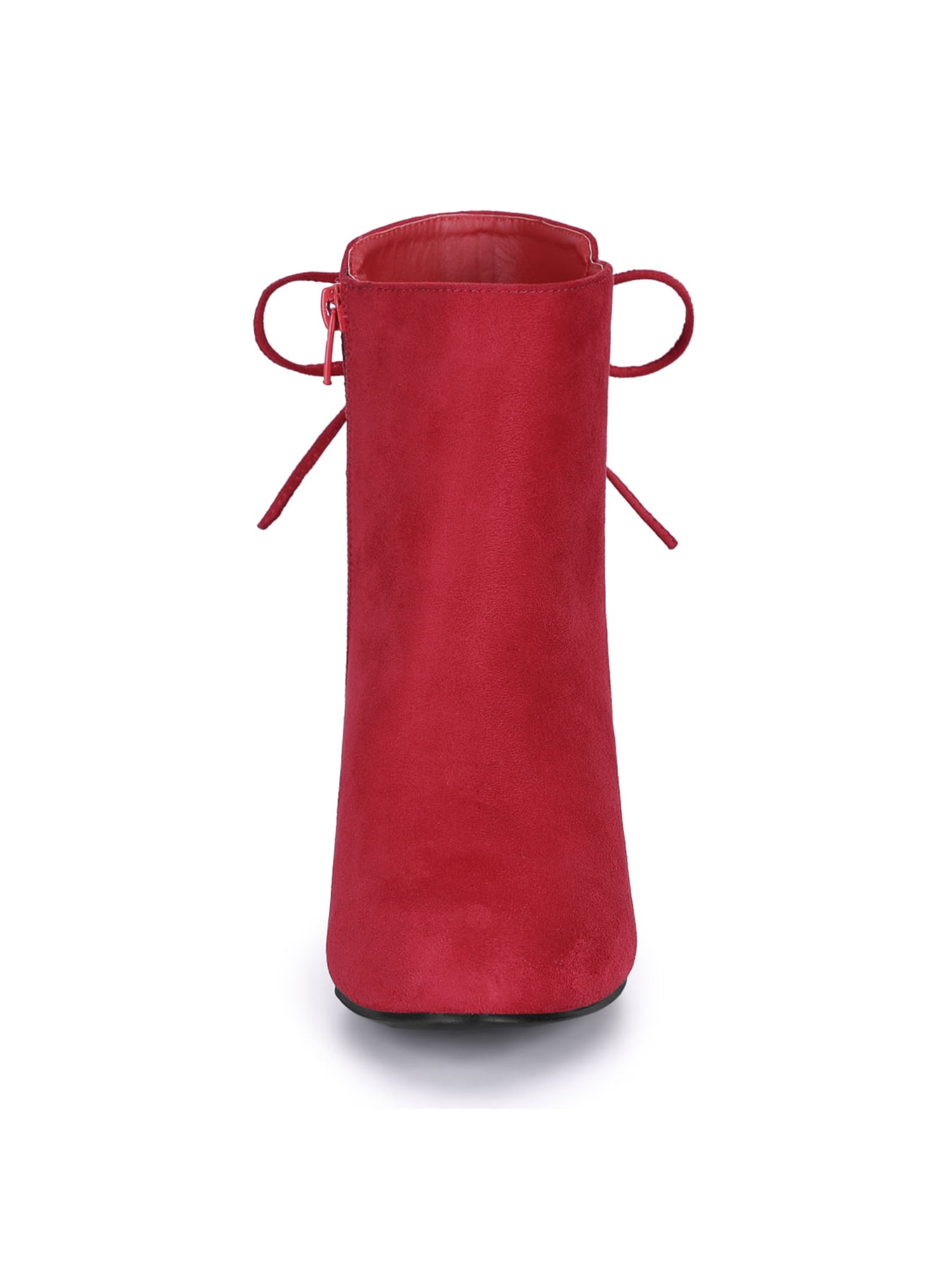 Unique Bargains Women's Round Toe Block Heel Back Zipper Ankle Boots Red 10