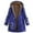 Blue, variant on ​Women's Geometric Print Winter Coat - Mid Length Insulated Faux Fur Hood Multi-Pocket Design