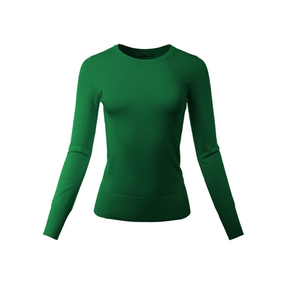 A2Y Women's Fitted Crew Neck Long Sleeve Premium Pullover Viscose Sweater Kelly Green XL