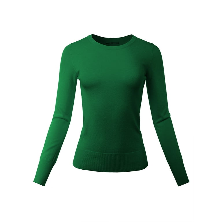 A2Y Women's Fitted Crew Neck Long Sleeve Premium Viscose Sweater Kelly Green - Walmart.com