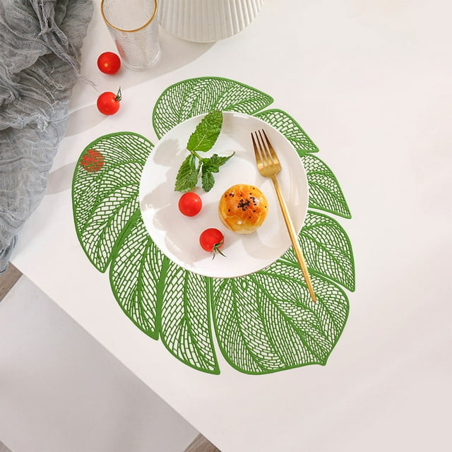 Oleegame 1PC Placemat Stylish PVC Hollow-out Turtle Back Leaf Decoration Placemat with Simulation Leaves, , Oil-proof and Durable Table Mat for Heat Insulation Green
