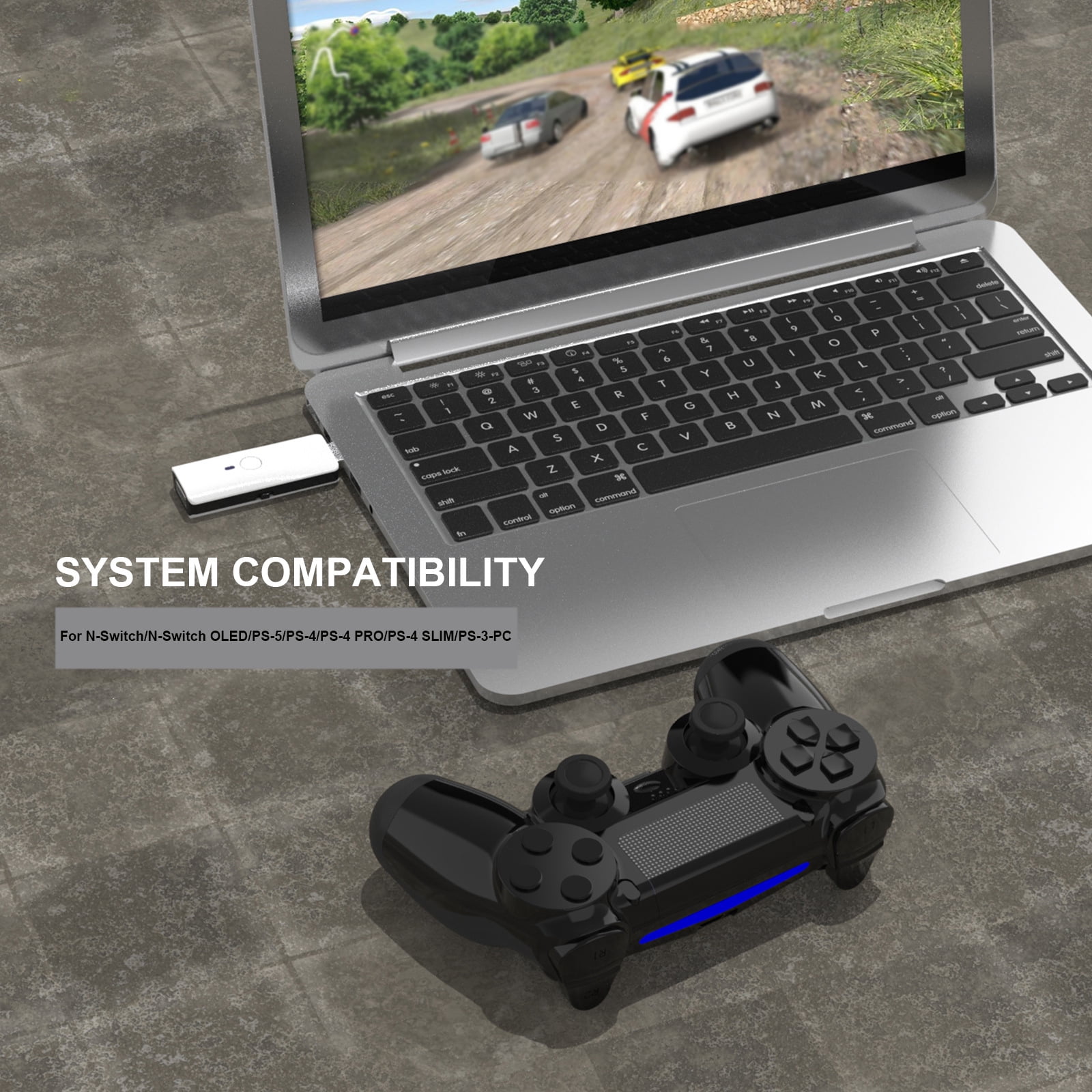 Wireless USB Adapter for PS5/PS4/PS3/Switch/PC Controller, USB BT-Compatible PC Adapter, Receiver, Game Console Wired Converter-White
