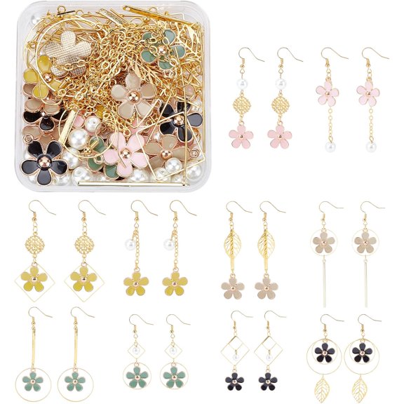 DIY Jewelry set Making Kit Including Alloy Enamel & Iron Pendants Glass Pearl Beads Alloy Links Brass Links & Cable Chains & Pins & Jump Rings & Earring Hooks Mixed color Pendants: 26pcs/set