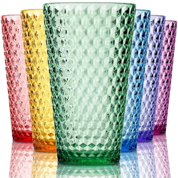Bravario Laguna Plastic Glassware Set of 6, 18 oz Assorted Colors Stackable Cold Drinks Cup Set