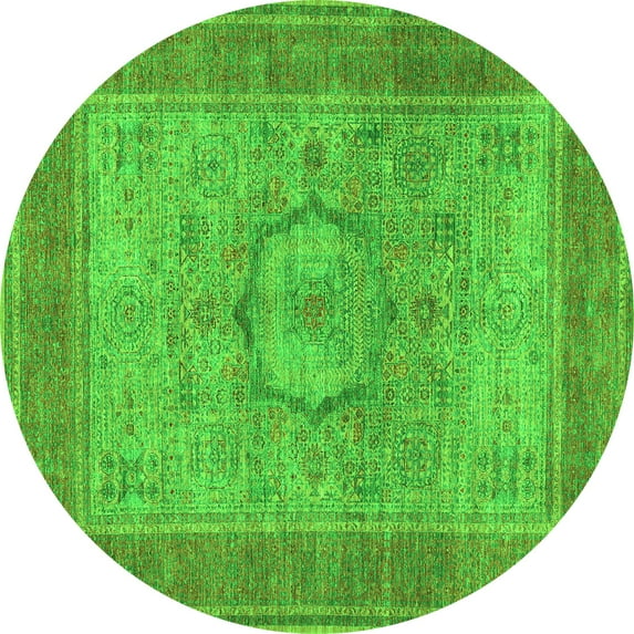 Ahgly Company Indoor Round Medallion Green Traditional Area Rugs, 8' Round