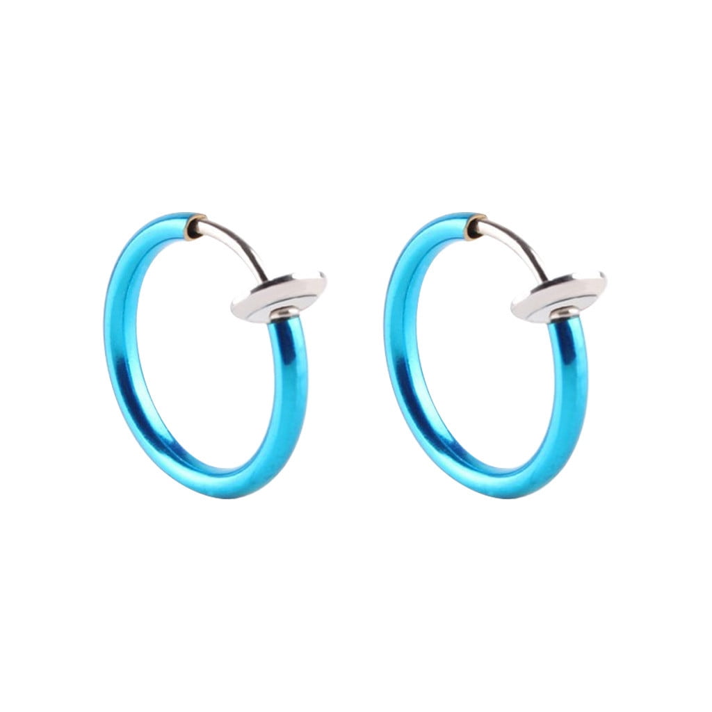 Blue Retractable Clip On Nose Hoop Ring Septum Lip Fake Earring Piercing 