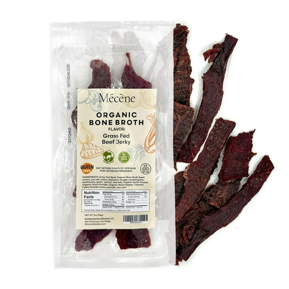 Organic Bone Broth - Grass Fed and MDH1Sugar FREE Beef Jerky | Low Calorie Snack, Keto Snack, High Protein Snacks- Quick Meals, Beef Strips - 2 oz (Pack of 2)