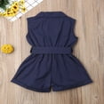 thumbnail image 3 of Toddler Kids Girl Button Sleeveless Ruffle Playsuit Jumpsuit Solid Color Bow Romper Summer Baby Clothes Green 5-6 Years, 3 of 5