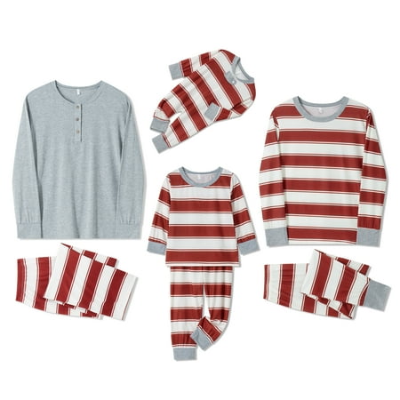 

Suanret Matching Family Christmas Pajamas Long Sleeve Tops Striped Pants Christmas Sleepwear Nightwear Red 2T