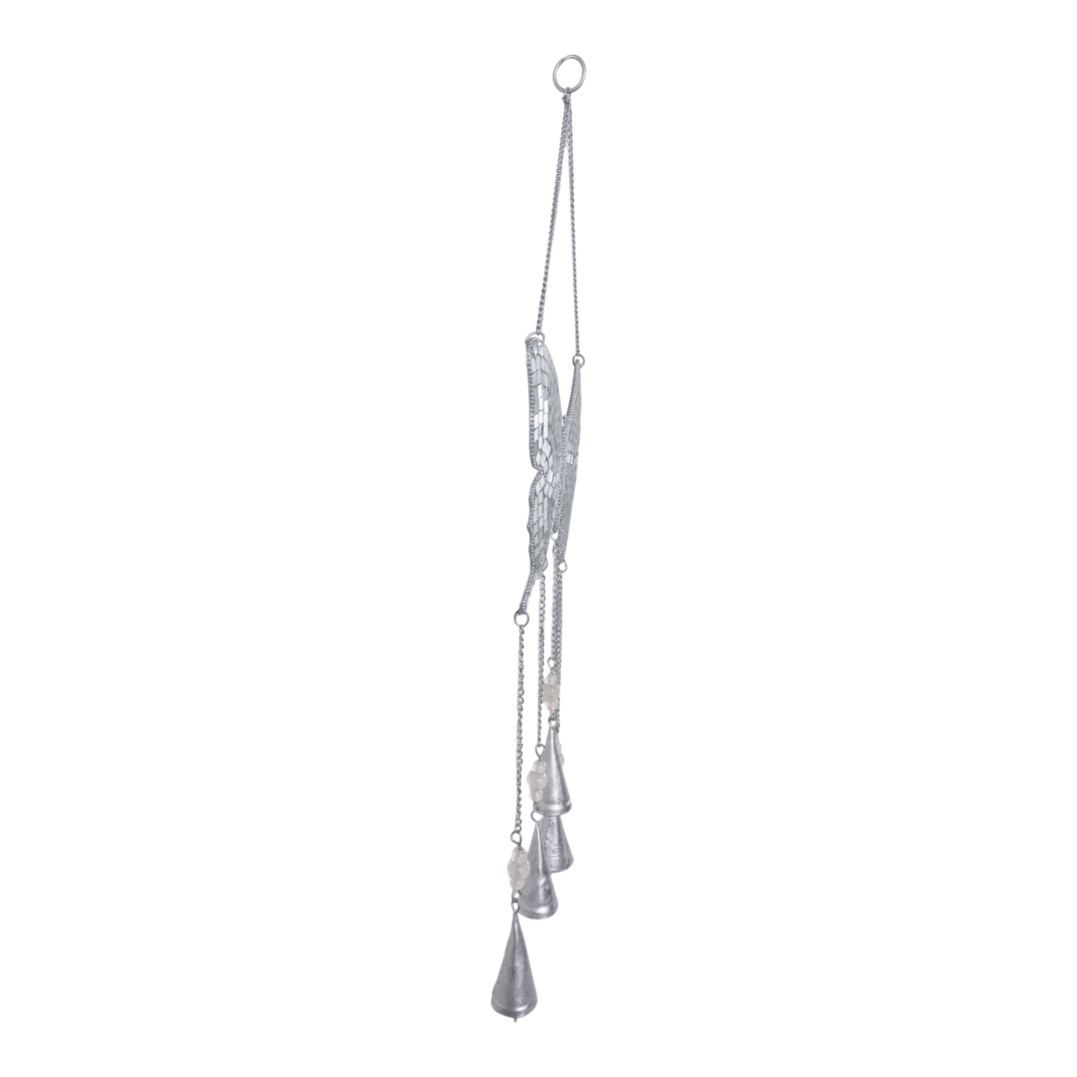 Butterfly Wind Chime with Hanging Bells - Metal & Glass Mosaic Design - Outdoor & Indoor Decorative Wind Bell - Soothing Garden Decor for Patio, Balcony & Home - 26" Silver Metallic