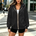 thumbnail image 6 of WQNVRNR Womens Zip Up Hoodie Sweatshirt Fall Long Sleeve Casual Oversized Hooded Jacket with Pockets Black 2XL, 6 of 8