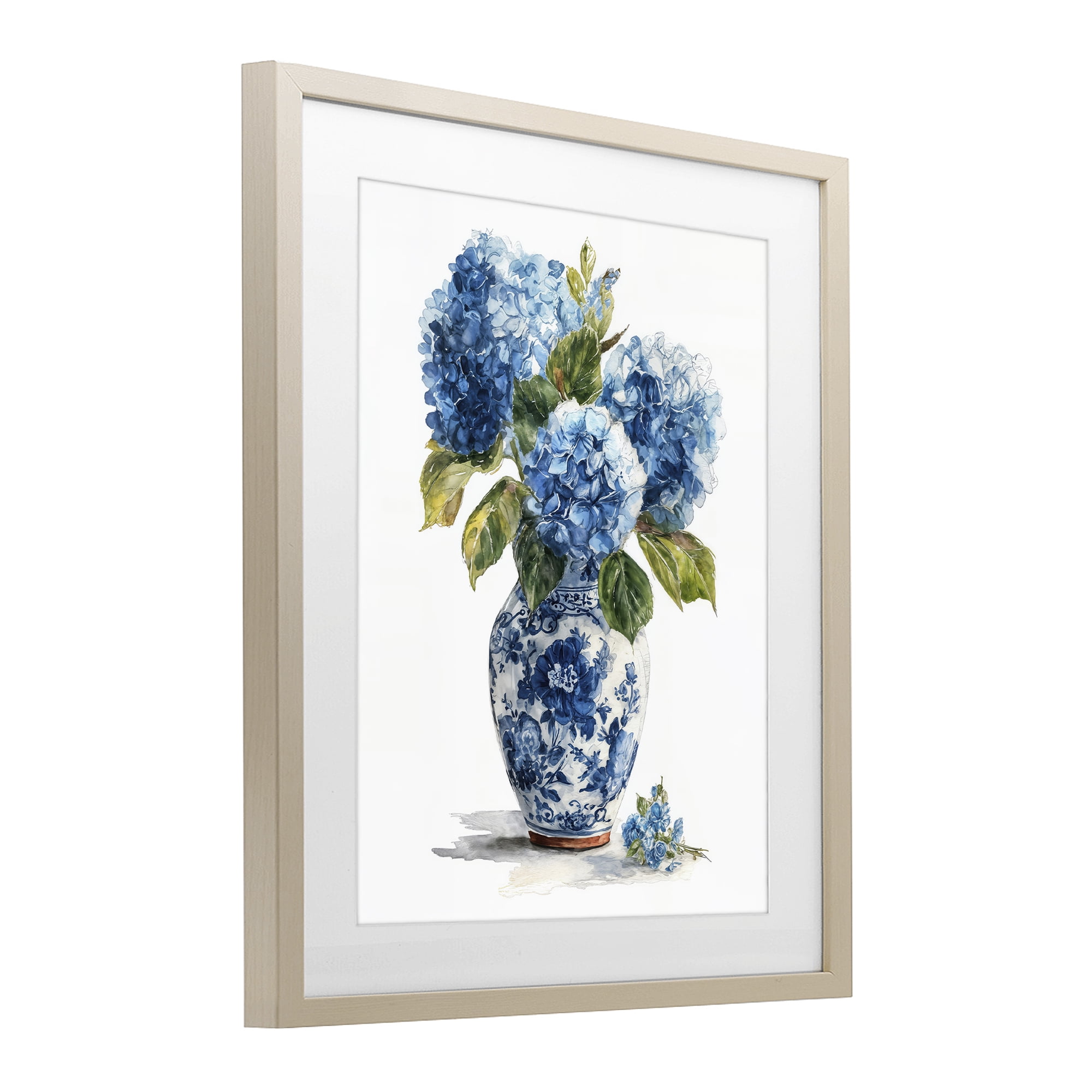 Stupell Industries Porcelain Vase with Hydrangea Bouquet Birch Framed Print Under Glass, design by Imagine It Images