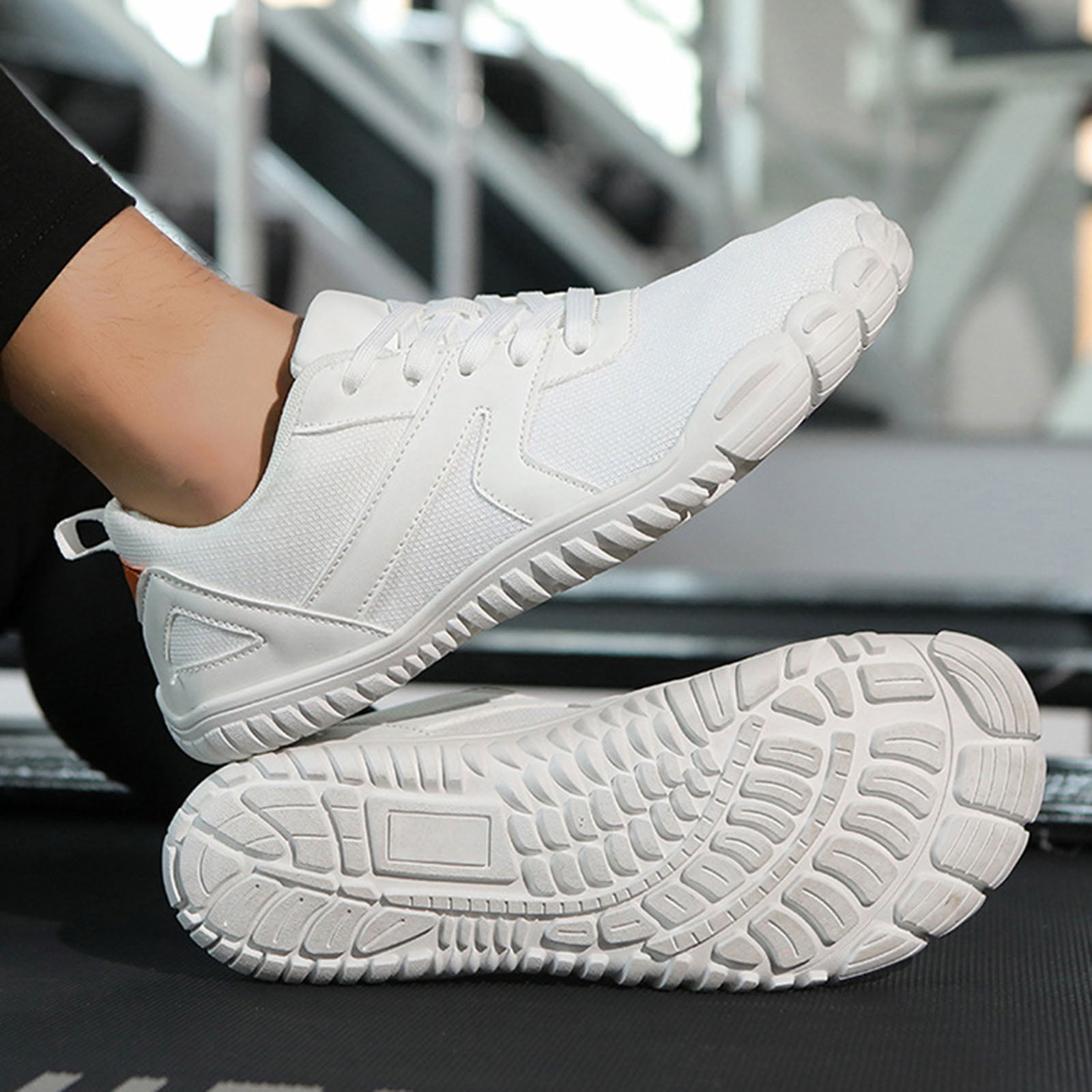 Barefoot Shoes Women Men Wide Toe Box Sneakers Mesh Lace up Running Hiking Shoes Lightweight Workout Gym Footwear White Size 5.5