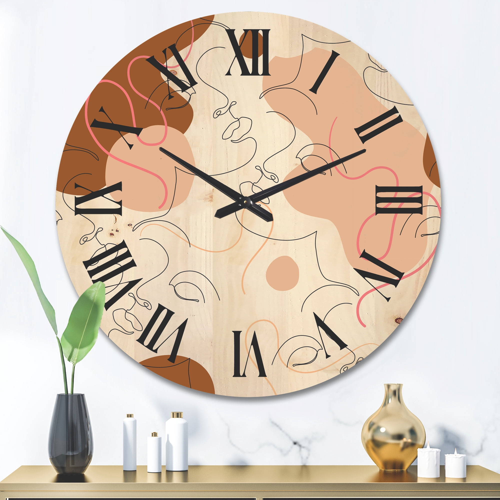 Designart 'One Line Drawing Of Beautiful Girl' Modern Wood Wall Clock