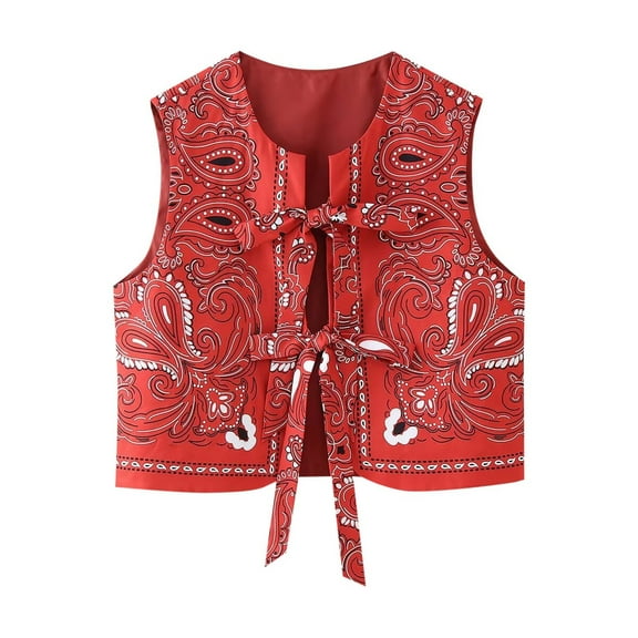 Yuanlong Womens Jackets Ladies Floral Embroidered Tie Closure Sleeveless Jacket Layer Wear Short Retro Outwear Vest Top