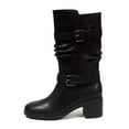 thumbnail image 2 of FSJ Women Casual Round Closed Toe Mid Calf Boots Chunky Low Heel Double Metal Buckle Strap Side Zipper Fashion Mid Knee High Shoes Size 6 Black, 2 of 4