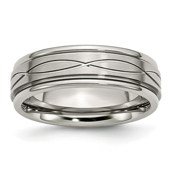 Auriga Fine Jewelry Stainless Steel Brushed and Polished 7 mm Ridged Edge Band for Women Size 10