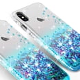 thumbnail image 4 of Compatible for Apple iPhone Xs Case, iPhone X Case, with [Temper Glass Screen Protector] SOGA Diamond Glitter Liquid Quicksand Cover Cute Girl Women Phone Case [Clear/Teal], 4 of 5