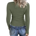 thumbnail image 5 of Qwertyu Women's Long Sleeve Shirts Stretch Square Neck Ribbed Slim Fitted Casual Basic Tops Tee Army Green L, 5 of 7