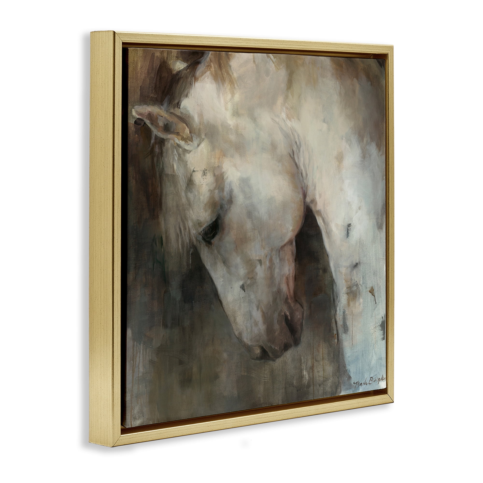 Stupell Industries Rustic Horse Portrait Animals & Insects Painting Gold Floater Framed Canvas Art Print Wall Art, 25 x 25