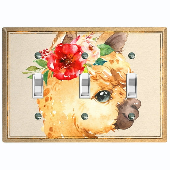 Metal Light Switch Plate Outlet Cover Baby Llama Flower Crown Portrait LLA003