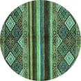 thumbnail image 1 of Ahgly Company Machine Washable Indoor Round Abstract Turquoise Blue Modern Area Rugs, 4' Round, 1 of 4