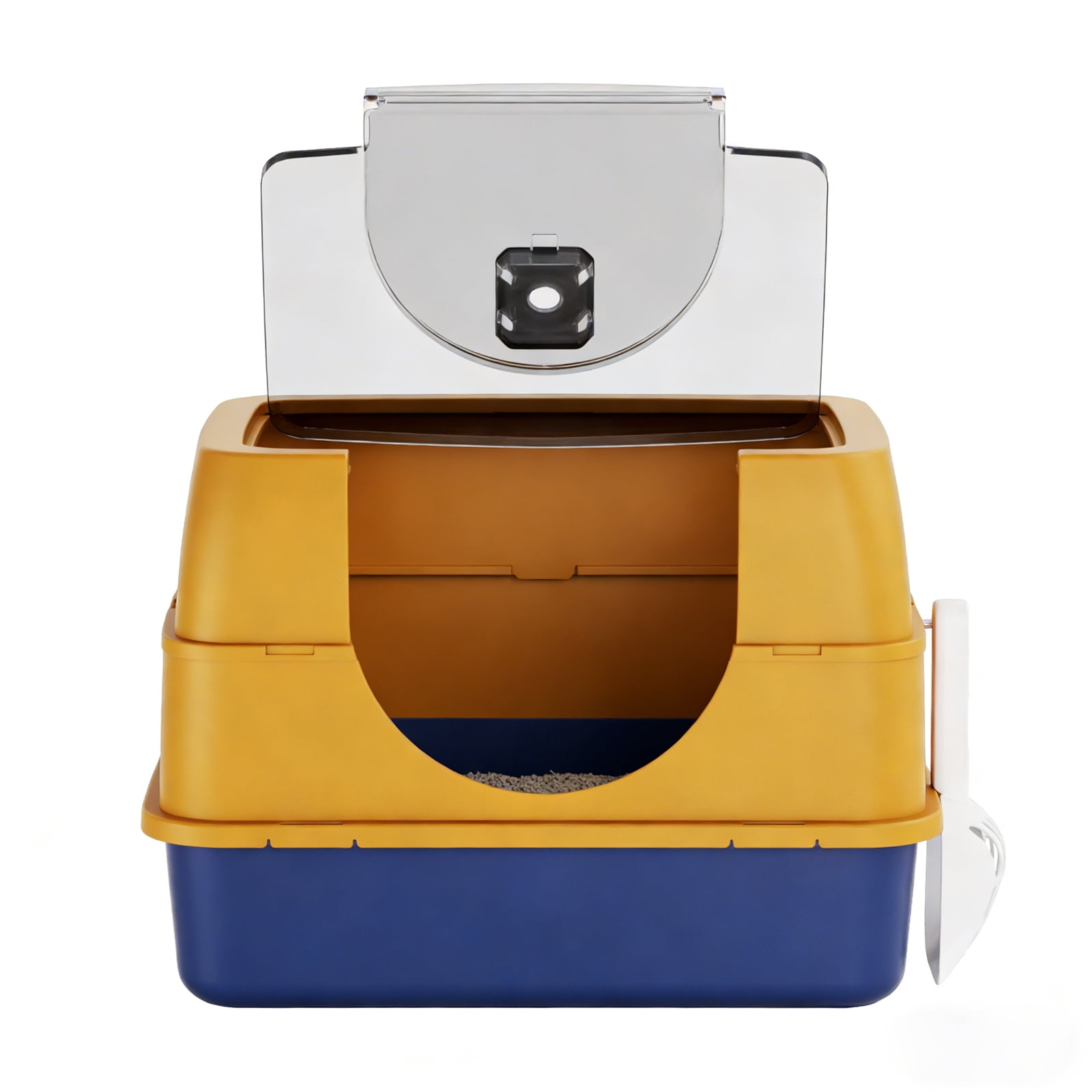 Cat Litter Box, Enclosed Hooded Litter Box with Transparent Lid, Activated Carbon Odor Control, Splash & Dog Proof, Includes Litter Scoop, Double-Layer Mat and Plastic Bottom Basin