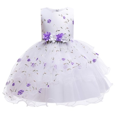

Tengma Toddler Girls Dresses Kid Child Sleeveless Floral Embroidered Tulle Princess Prom Dress Clothes Wedding Party Princess Dress Pageant Gown Purple 130