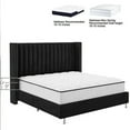 thumbnail image 6 of VanAcc Upholstered Wingback Platform King Bed Frame with Vertical Channel Tufted Headboard, Black, 6 of 8