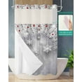 thumbnail image 2 of No Hook Shower Curtain with Snap in Liner, Christmas Silver Pine Needles Snowflake Wood Grain Hotel Shower Curtains for Bathroom, Washable Shower Curtain Liner Set with Mesh Top Window, 36"x78", 2 of 6