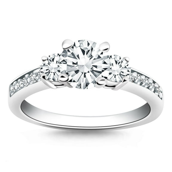 14k White Gold Three Stone Engagement Ring with Diamond Band Size 4
