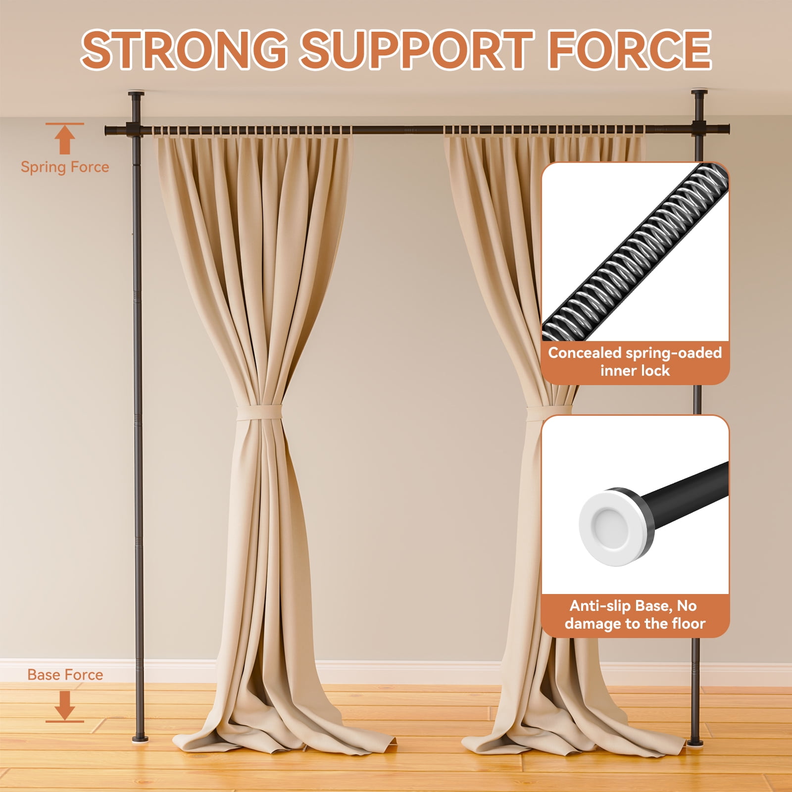 Adjustable Room Divider Frame, Black Metal Pipe Partition Stand for Bedroom/Dorm/Apartment, No Curtains Included (Fits Twin/Full Beds & Open Spaces)