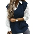 thumbnail image 2 of Oversized Sweater Vest for Women V Neck Sleeveless Solid Color Loose Pullover Sweater Dark Blue L, 2 of 9