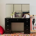 thumbnail image 3 of Ember Interiors Pro Black Makeup Vanity Desk with Glass Top, 10 Bulb Light Mirror, and Storage Cabinets, 3 of 13