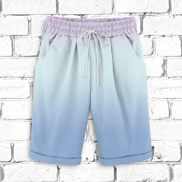 AherBiu Plus Size Shorts for Men Trendy Gradient Shorts with Pockets Summer Causal Linen Cotton Shorts